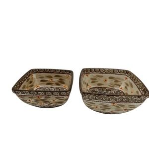 Temp-tations Old World Brown Square Ceramic Bowls Set of 2 Presentable Ovenware